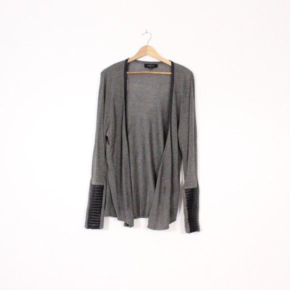 *Michael Studio Collection Grey Cardigan with Faux Leather Cuffs - Picture 2 of 6